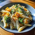 Butternut Squash Roasted Broccoli Alfredo Penne Skillet
