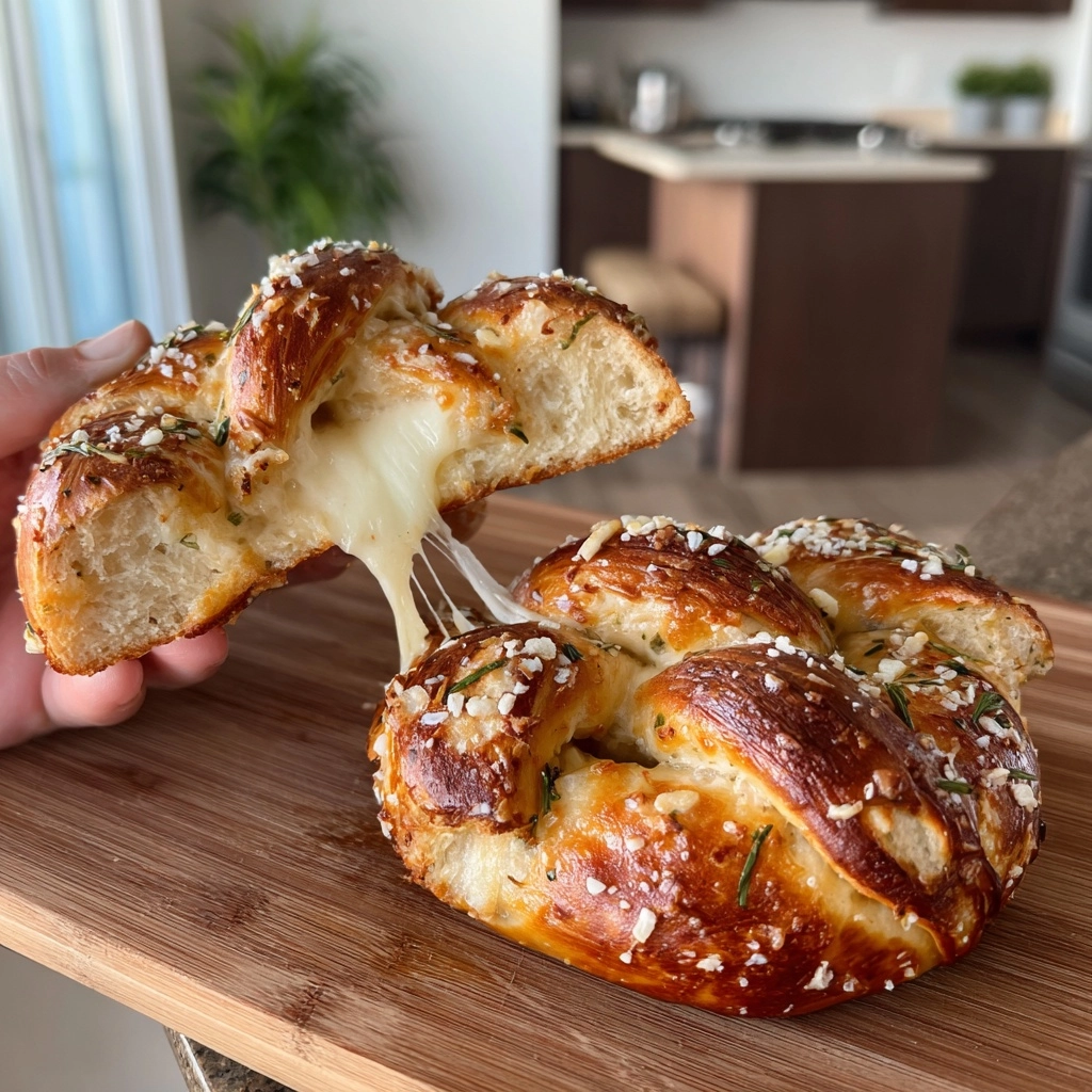 Mozzarella-Stuffed Rosemary Parmesan Soft Pretzels