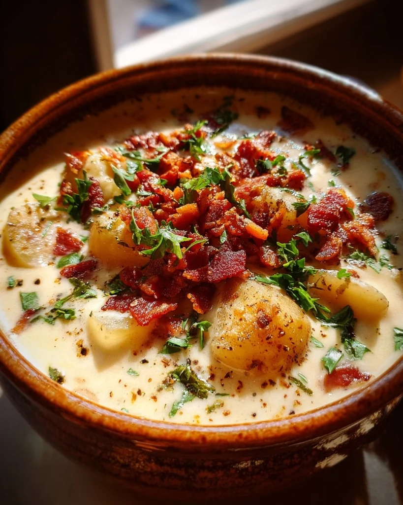 Hearty and Creamy Crockpot Potato Soup with Bacon Delight