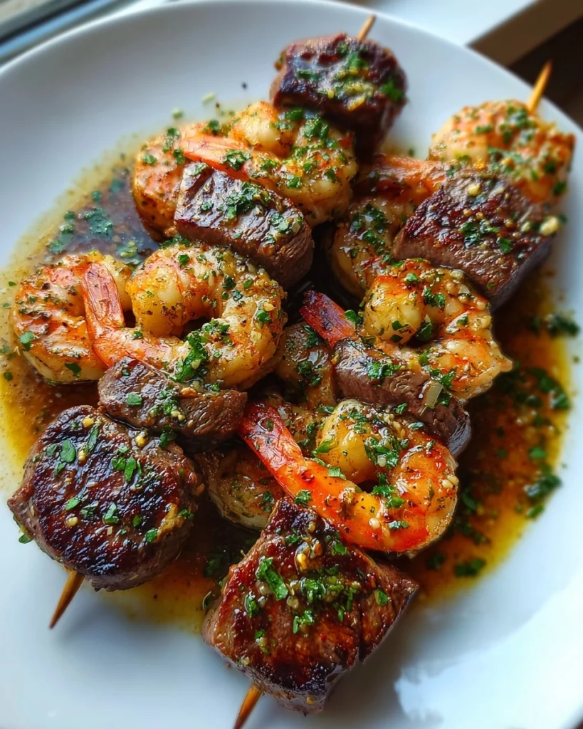 Irresistible Steak and Shrimp Skewers with Garlic Butter Sauce
