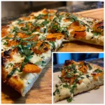 White Pizza with Sweet Potatoes, Peaches & Arugula