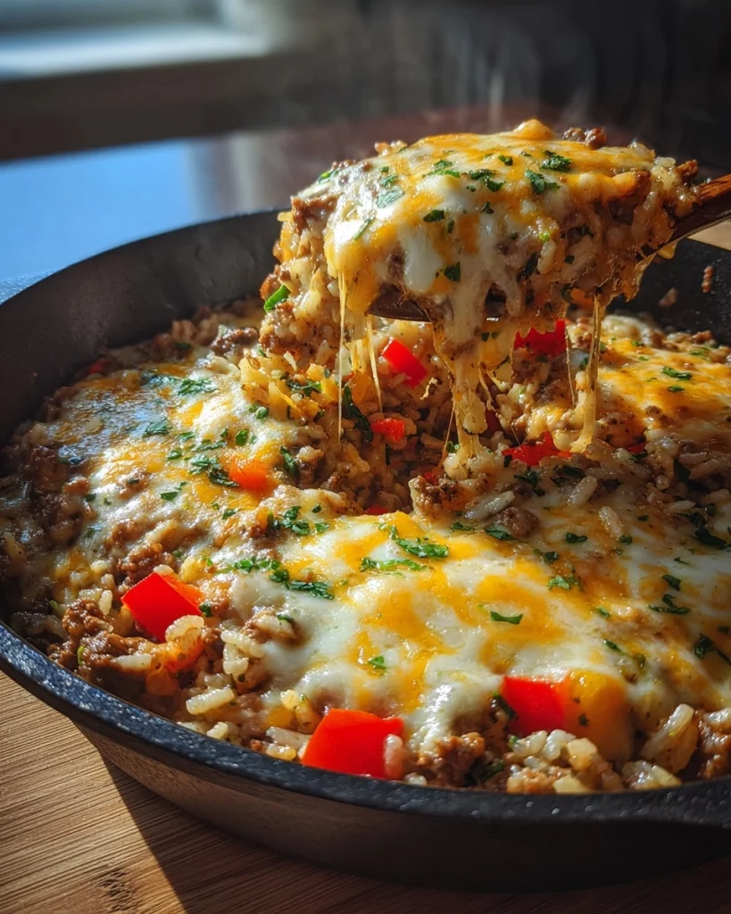 Cheesy Beef and Rice Skillet – One Pan Dinner