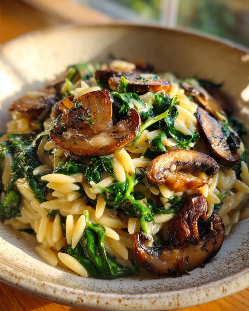 Creamy Spinach and Mushroom Orzo