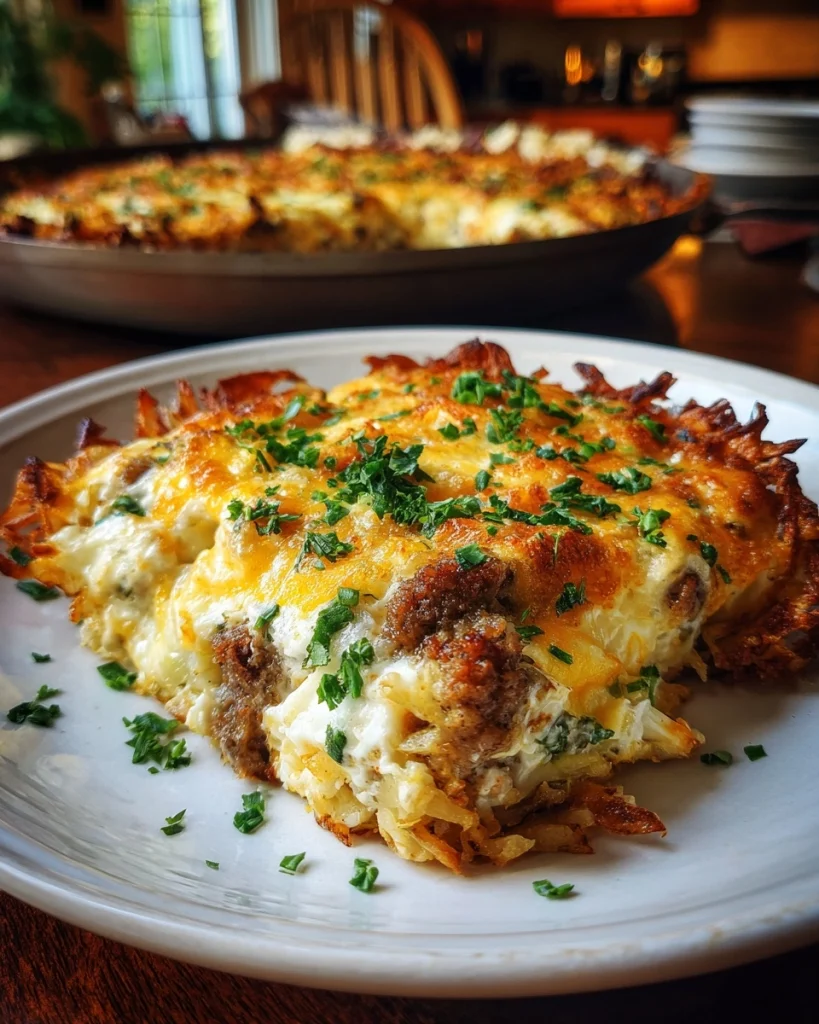 Hearty Sausage Egg Cream Cheese Hashbrown Casserole Recipe