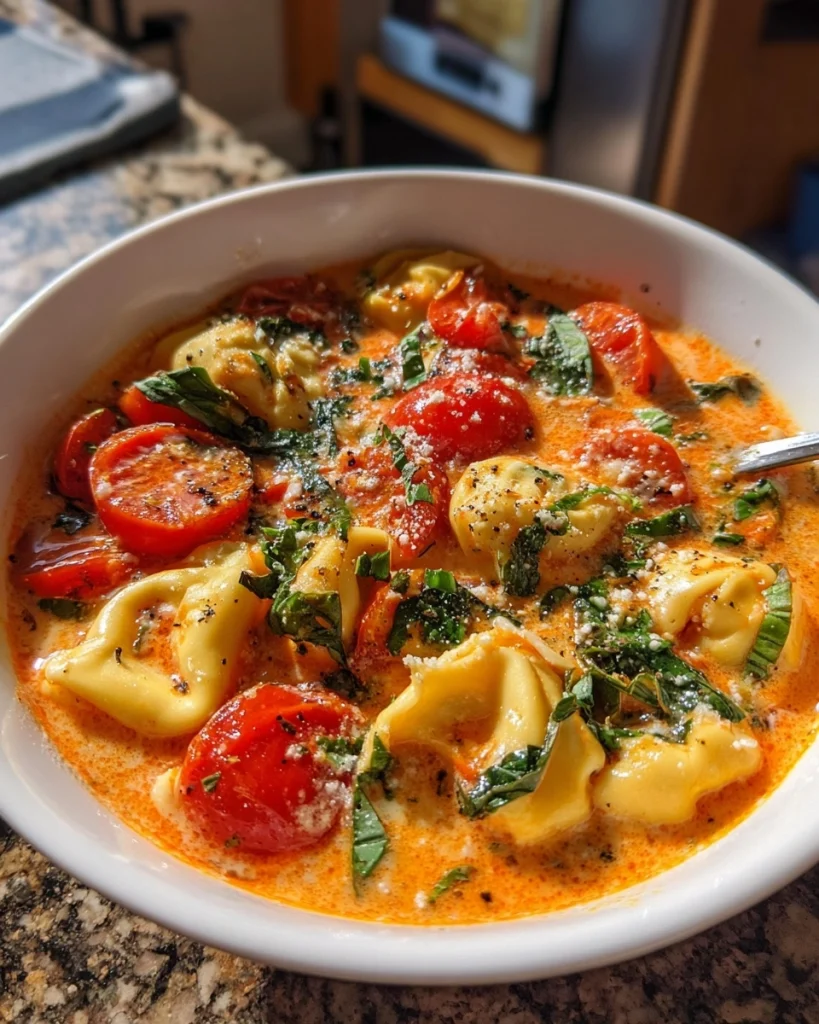 One-Pot Creamy Tomato Basil Tortellini Soup