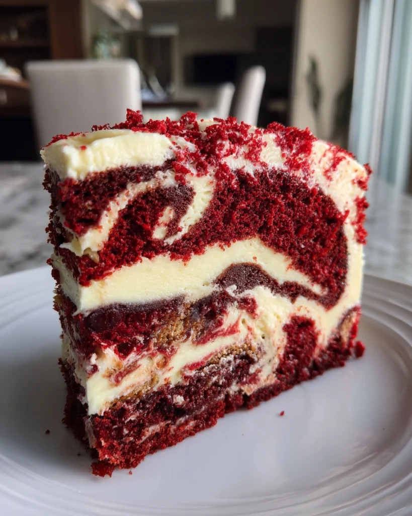Red Velvet Earthquake Cake with Cream Cheese Lava Swirls